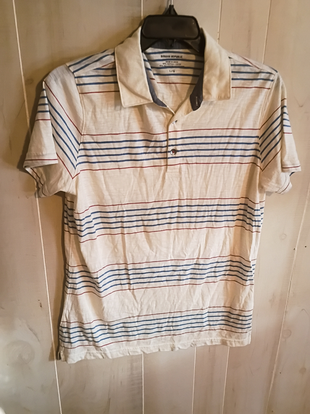 Banana Republic Cream Polo with Blue and Red Stripes Size Large